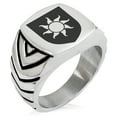 thumbnail image 1 of Stainless Steel Sun Splendor Coat of Arms Shield Chevron Pattern Biker Style Polished Ring, 1 of 1