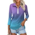 thumbnail image 2 of Womens 3/4 Sleeve Tops 2024 Casual Half Zip Turn Down T Shirts Fashion Dressy Work Tunic Blouses Loose Fit Cosy Front Zipper Shirt Fall Outfits Clothes, Multicolor, S-3XL, 2 of 7