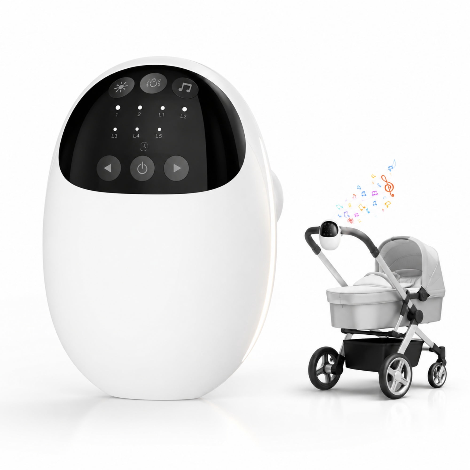INSMART Portable Stroller Rocker, Baby Soother with White Noise & Bluetooth Speaker, Adjustable Vibration Motor for Crib & Car Seat (White)