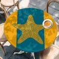 thumbnail image 2 of Starfish Mandalas Round Tablecloth, Fitted Table Cover with Elastic for 36"-44" Round Tables, Boho Modern Orange Blue Stripe Table Cloth Outdoor Indoor Dinning Party Waterproof Tablecloths, 2 of 7