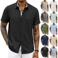 thumbnail image 3 of JULMCOMO Shirts for Men Beach Summer Loose Fit Shirts Button Down Short Sleeve Blouses Solid Print Casual T-Shirts, 3 of 5
