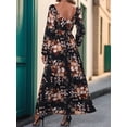thumbnail image 2 of Women's Slit Printed Surplice Long Sleeve Maxi Dress in 100% Polyester for Elegant Everyday Wear and Special Occasions, 2 of 8