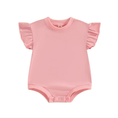 

Wilcliar Infant Baby Girls Summer Romper Solid Color Round Neck Flying Sleeve Bodysuit Tops