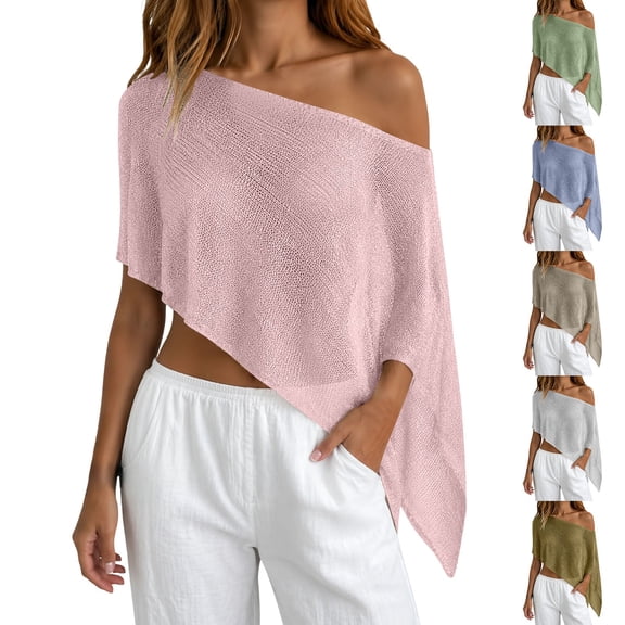 Breezora Women's Batwing Sleeve Crochet Knit Swimsuit Cover Up Semi Lightweight See Through Crop Top For Beach Vacation