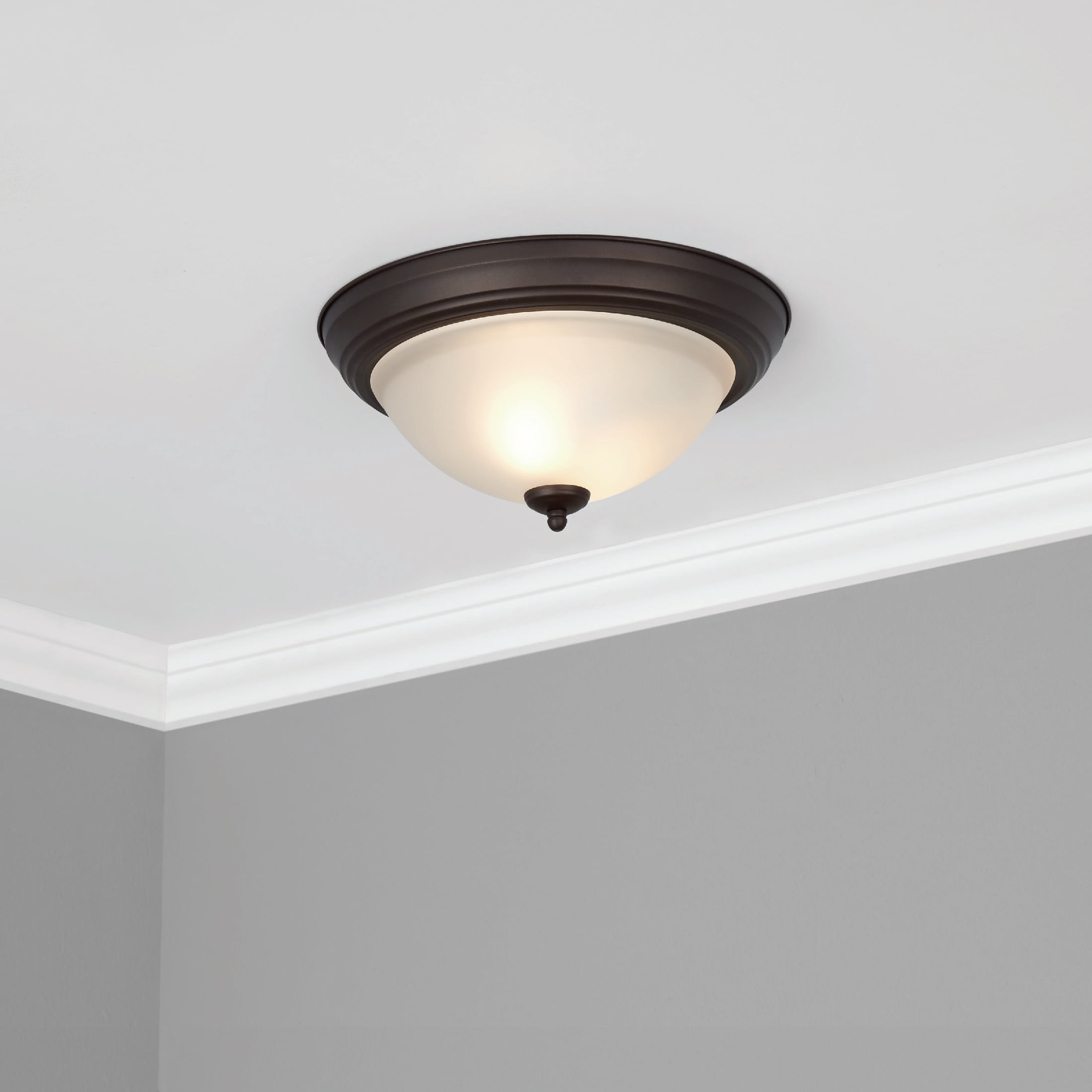 (2 pack) Mainstays 13" Classic Flush Mount Ceiling Light, Bronze Finish Frosted Glass Shade, Bulb Not Included