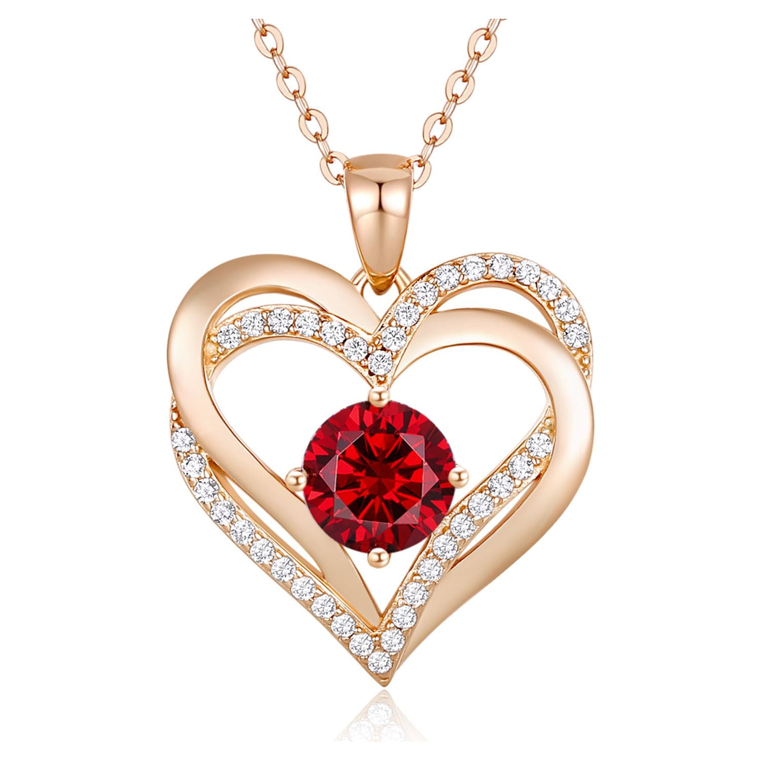 CDE Love Heart Pendant Necklaces for Women 925 Sterling Silver with Birthstone Zirconia Rose Gold Diamond Anniversary Jewelry Best Gift Ideas for