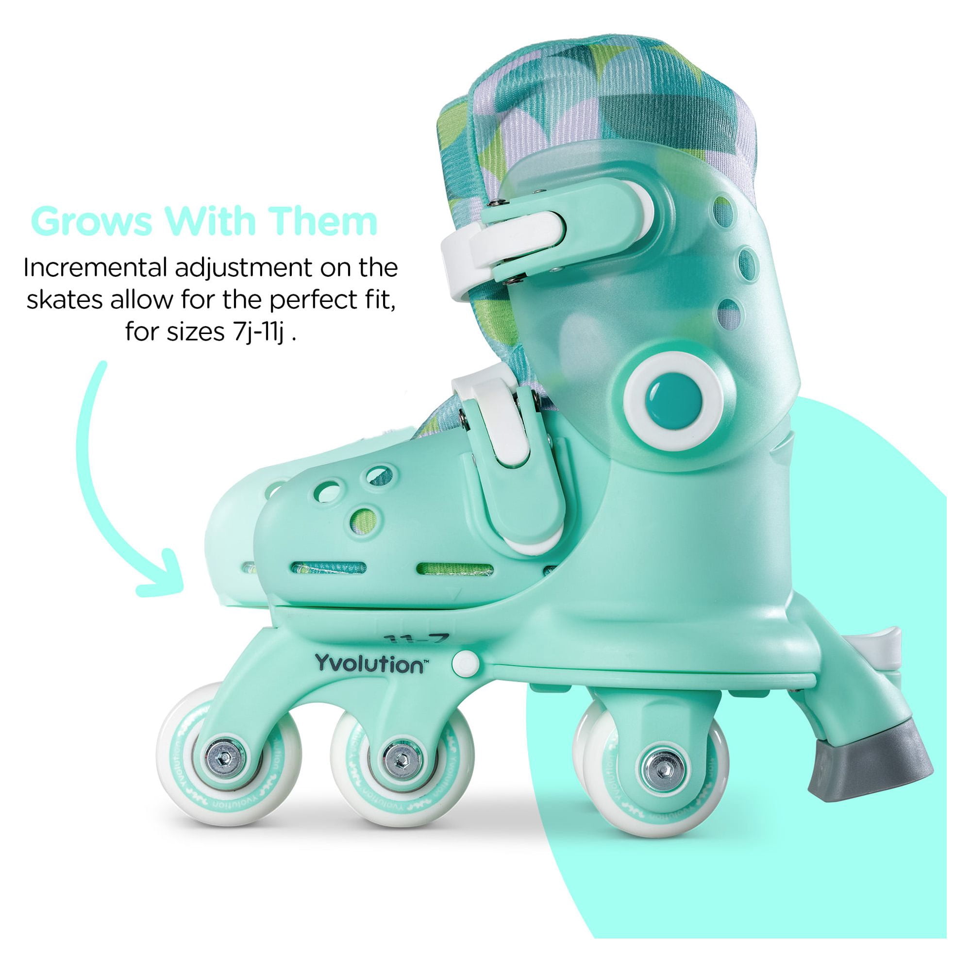Yvolution Twista Kids Skates, Adjustable Modes, Kids Size 7J-11J, One Pair, Unisex, Green