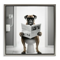 Stupell Industries Boxer Dog & Newspaper Animals & Insects Painting Gray Floater Framed Canvas Art Print Wall Art, 25 x 25