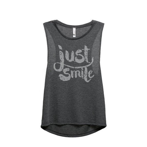 Thread Tank Just Smile Women's Sleeveless Muscle Tank Top Charcoal X-Large