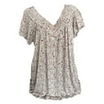thumbnail image 4 of Frostluinai Savings Clearance 2022! Women's Summer Plus Size Tops Loose Floral Print Blouse Short Sleeves T-Shirt V-neck Flowy Pullover Tee, 4 of 5
