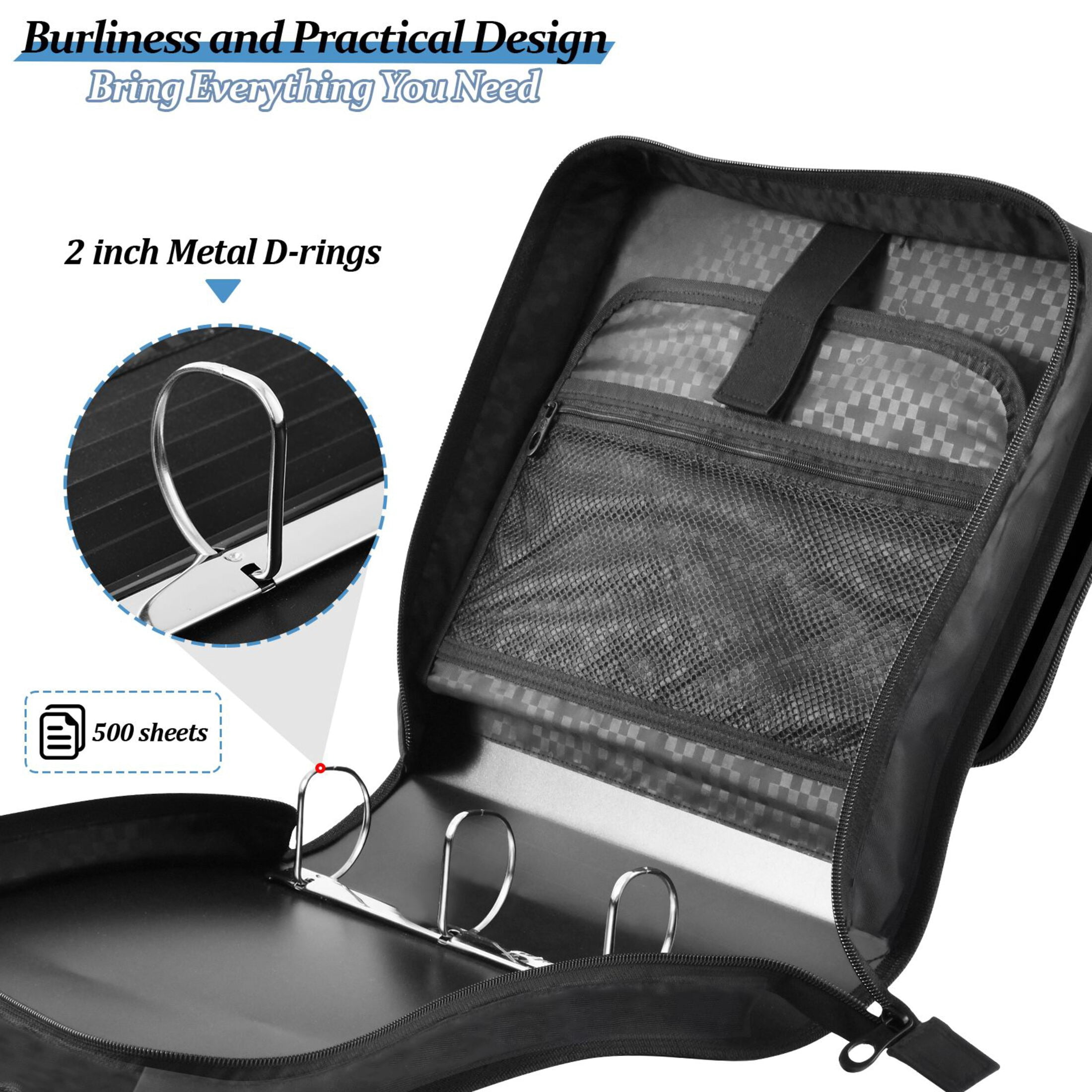3 Ring Zipper Binder with Shoulder Strap Waterproof Trapper Keeper 2 Inch D-Ring 500 Sheets Capacity Solar Eclipse