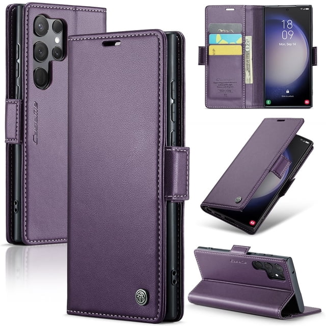 CaseMe Funda de Cuero para Samsung Galaxy S23Ultra con Bloqueo RFID, para Samsung S23Ultra Funda para Mujer y Hombre, Tarjetero con Cierre Magnético, Funda Tipo Folio para Samsung Galaxy S23Ultra