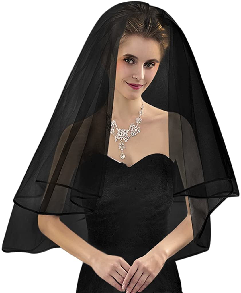 Black Long Veil Bridal Wedding Cathedral Veil Headpiece Halloween Costume 