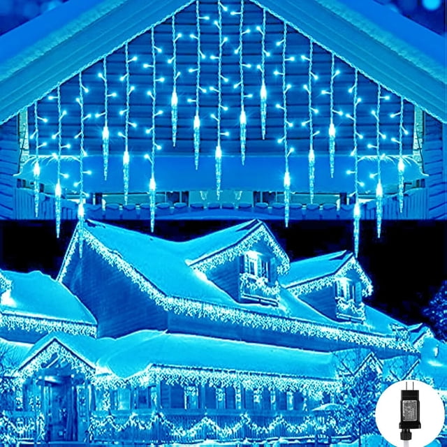 Decoraciones navideñas 2023 luces LED guirnaldas de cortina de carámbano IP44 impermeable conectable 216 LED caída 0,6/0,7/0,7 Año Nuevo 2