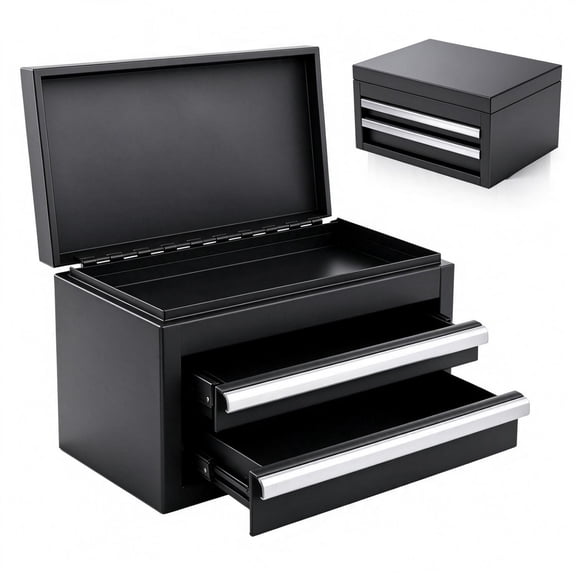 Mini Metal Tool Box with 2 Drawers and Top Storage,Portable Tool Organizer