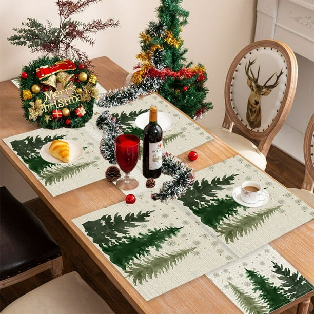 Juego de Manteles Individuales Navideños con Banderines | Decoración Navideña con Estampado de Lino | 5 Manteles Individuales Multicolor de Poliéster | 180 X 33 Cm | Manteles Aislantes para Fiestas N