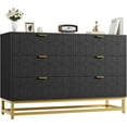 thumbnail image 2 of GAOMON 47.2" Wide Modern 6 Drawer Dresser, Wide Chest with Gold Metal Legs & Handles, Wood Storage Organizer for Bedroom, Living Room, Hallway, Black, 2 of 7