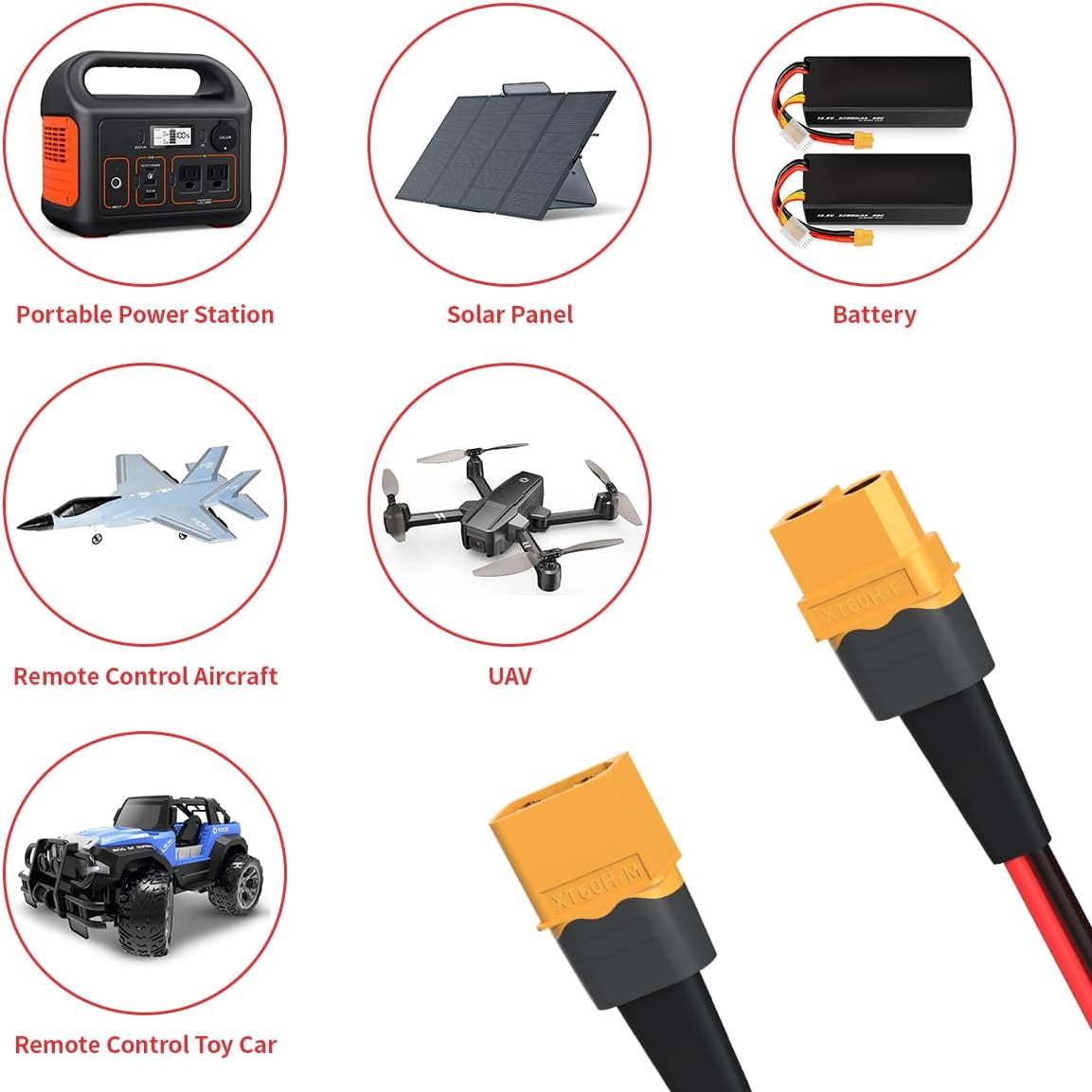 CoolStuff 10AWG 2FT XT60 Extension Cable 2 6 10 20 35 50 75 100FT XT60 Female to Male Connector for RC Battery Portable Power Station Solar Panel(2FT)