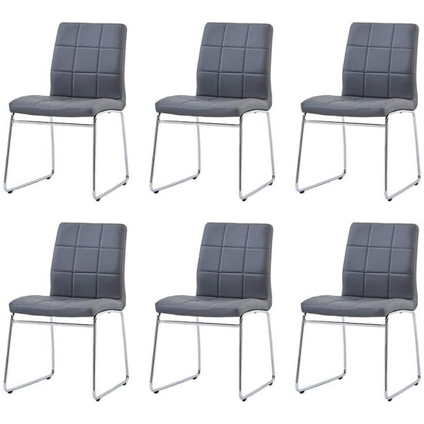 Chrome Legs For Living Dining Room Gray, Grey Real Leather Dining Room Chairs With Chrome Legs
