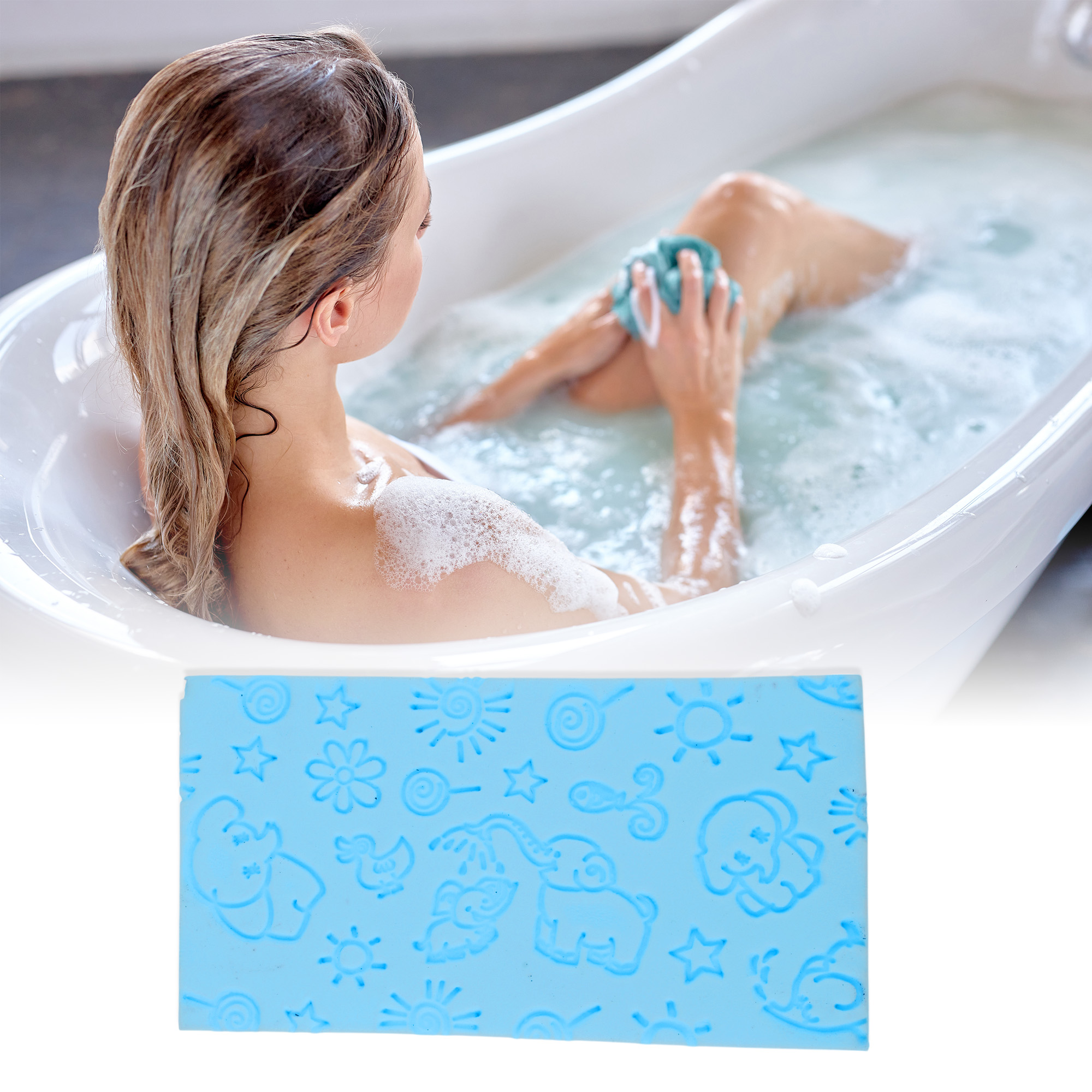 Unique Bargains Elephant Pattern Bath Sponge Body Scrubber 1 Pc Blue
