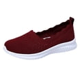 thumbnail image 3 of NKOOGH Chaussures Plates pour Femmes Chaussures Plates de Loisirs Chaussures de Voyage à Enfiler Semelle Souple Chaussures Confortables Chaussures en Cuir de Mode Sport Respirantes Coussinets Rouges, 3 of 6