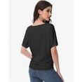 thumbnail image 3 of Women's Dolman Top Boat Neck Short Sleeve Solid Tees Casual T Shirt with Side Shirring Detail, 3 of 7