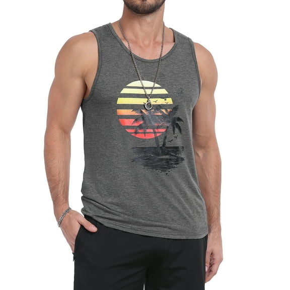 GIRUNS Mens Tank Tops Summer Beach Sleeveless Vacation Shirts Muscle Gym Vest Graphic Tank Top Dark Grey Sun 2 Pal XL