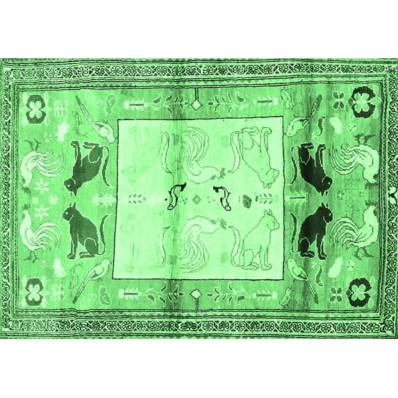 Ahgly Company Indoor Rectangle Animal Emerald Green Traditional Area Rugs, 7' x 10'