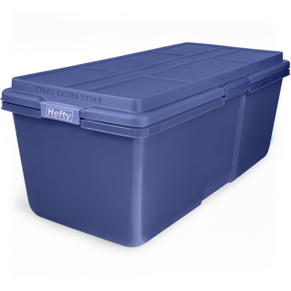 Hefty HI-RISE 28 Gallon Large Latching Storage Bin, Plastic Latched Storage Container with HI-RISE Lid, Blue