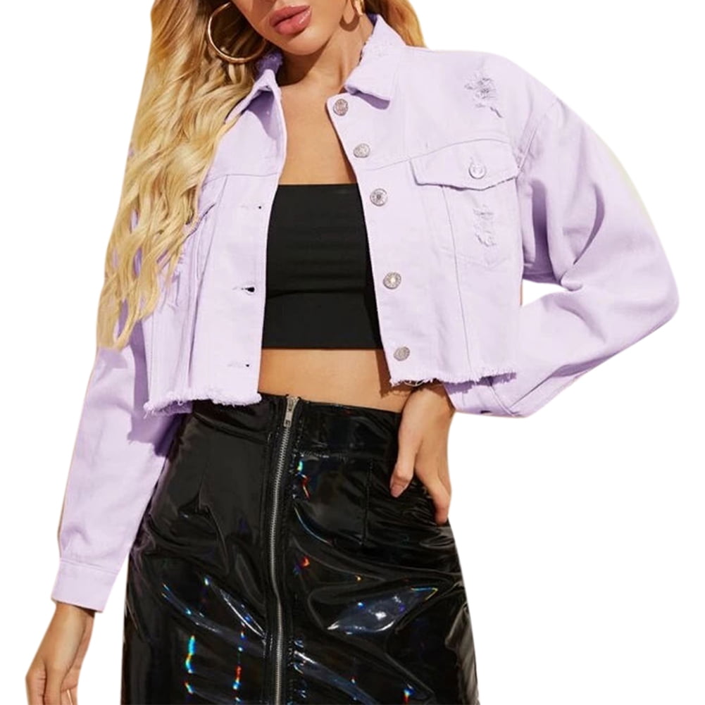 Cropped Top Denim Jacket (Light purple 