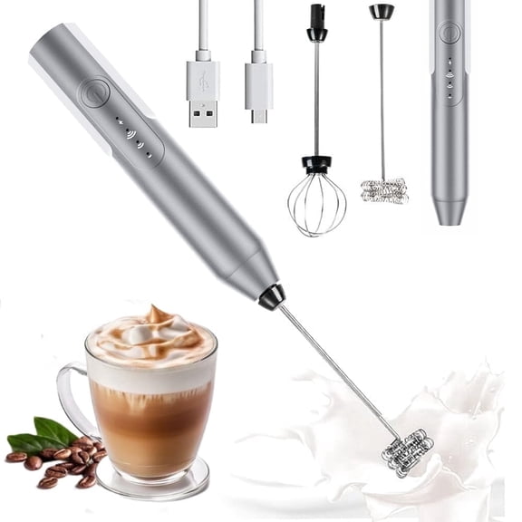 Milk Frother Wand Drink Mixer - Handheld Milk Frother Electric Whisk - Easy-Clean Stainless Steel Frother Wand & Mini Blender - Electric Coffee Frother for Milk Coffee Lattes
