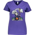 thumbnail image 3 of Inktastic Halloween Trick or Treating Cute Grim Reaper Women's V-Neck T-Shirt, 3 of 5