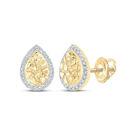 Macey Worldwide Jewelry 10k Yellow Gold Diamond Nugget Teardrop Earrings 1/10 Ctw