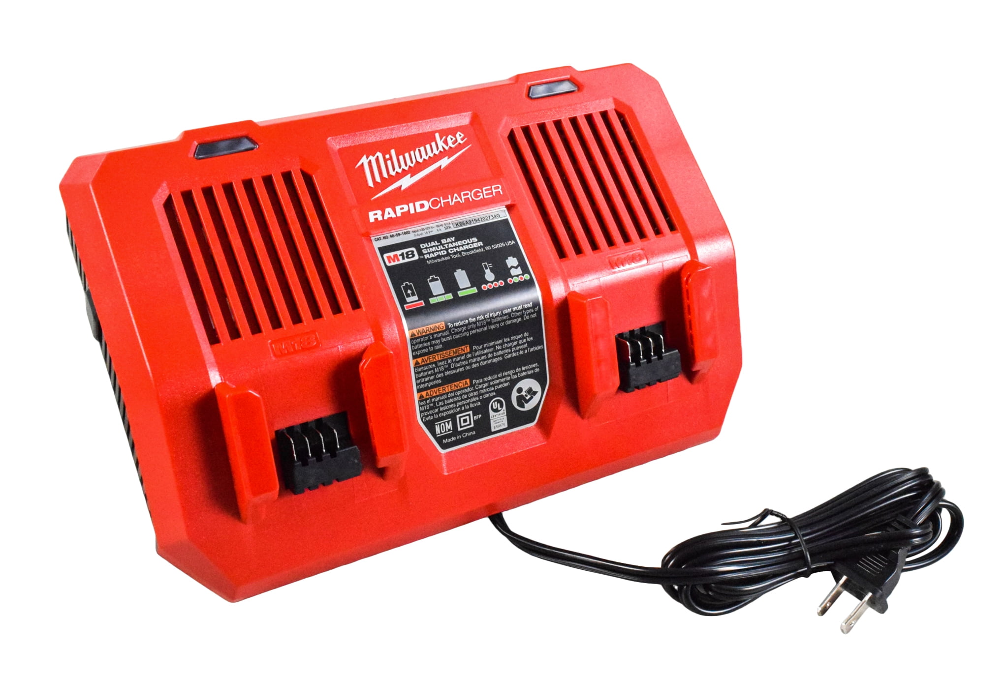 Details about   Milwaukee 48-59-1802 M18 Dual Bay Simultaneous Rapid Charger 