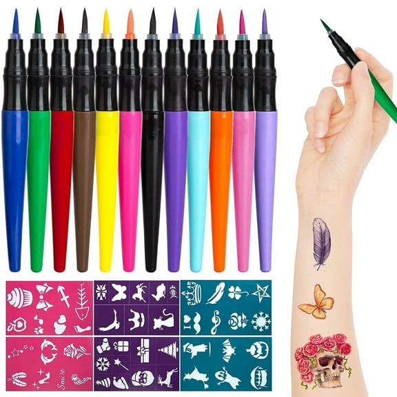 Scidweet 12 Pcs Christmas Tattoo Markers gift, Colored Ink Face Paint Fine Tip Markers Art Paint Kit for Holiday Party Christmas Body Makeup