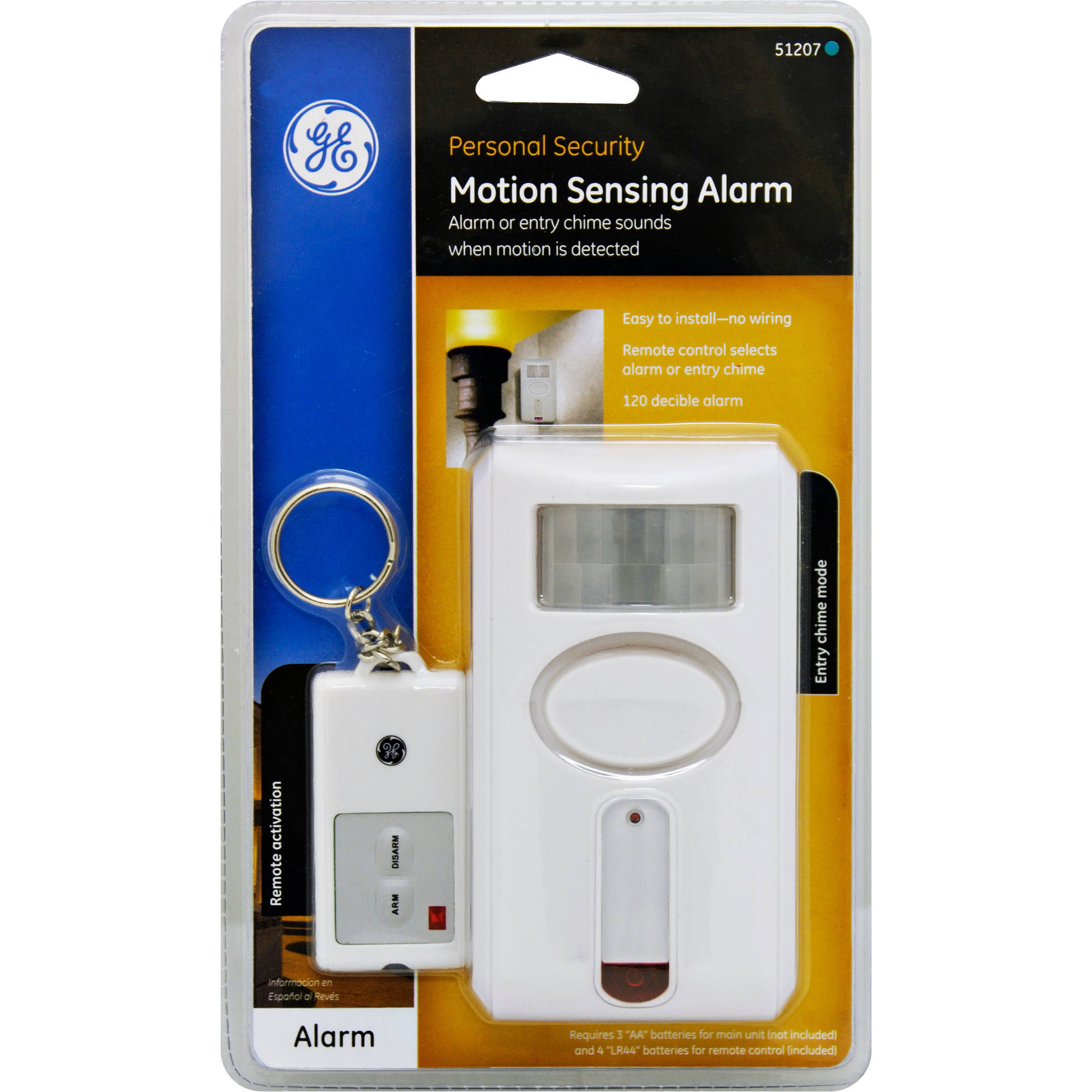GE Wireless Motion Sensor Alarm With Key Chain Remote 51207 - image 3 of 5