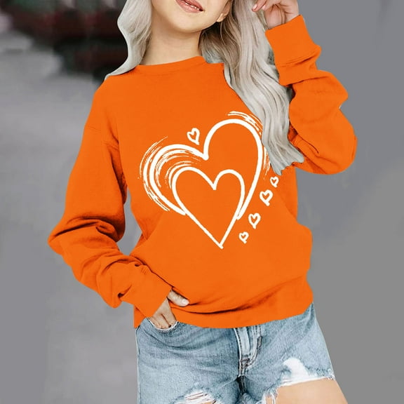 JMKQLZ Children's Shirt Long Sleeved Pattern T-shirt Printed Round Neck Short Top Suitable For Boys And Girls Aged 1-12 T-shirts, Orange, Size: 9 Years