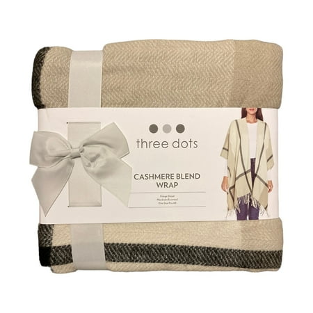 Three Dots Women s Fringe Detail Cashmere Blend Wrap (Neutral Miranda Plaid)