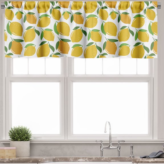Ambesonne Lemons Valance Pack of 2, Energetic Colors Citrus Art, 54"X18", Earth Yellow White Green