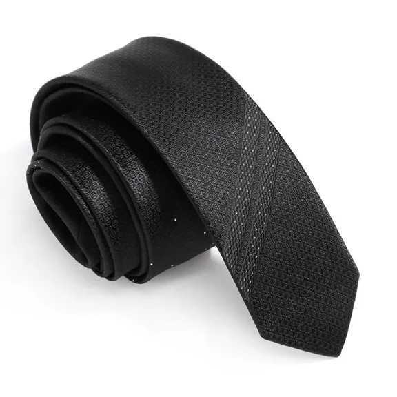Yongchuantie Men's Slim Necktie Black Striped with White Dot Geometric Pattern 2.36 Inches Plaid Ties