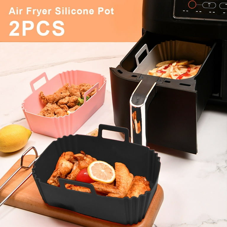 ODOMY 2Pcs Air Fryer Silicone Pot with Handle,Rectangle Baking Pan Air Fryer  Accessories Liners for Air Fryer Oven Microwave 