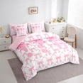 thumbnail image 3 of jejeloiu Ribbon Bow Tie 7 Pieces Bedding Comforter Set,Kawaii Cartoon Bowknot Full Bedding Set,Pink White Fitted Sheet Flat Sheet For Girls,Microfiber Room Decorative Reversible, 3 of 8