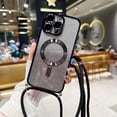 thumbnail image 1 of Crossbody Lanyard Gradient Glitter Magnetic Case For iPhone 15 14 13 12 11 Pro Max Plus For Magsafe Plating Soft TPU Back Cover, 1 of 7