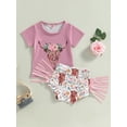 thumbnail image 2 of Bagilaanoe 2pcs Newborn Baby Girl Short Pants Set Print Short Sleeve T-shirt Tops + Tasseled Shorts 6M 12M 18M 24M Infant Casual Summer Outfits, 2 of 8