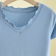 thumbnail image 5 of Women's Modal Cotton Blend Pajama Tops, V Neck Short Sleeve Loose Solid Sleep Shirts, Soft Cooling Casual Pajama Shirts, Spring Summer Home Daily | TruHer,Light Blue XL, 5 of 6
