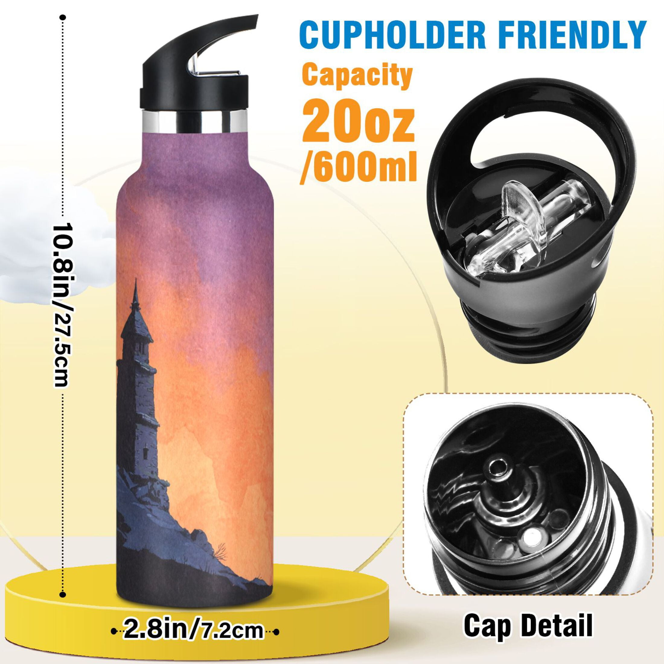 600ML Stainless Steel Insulated Cup Sports Water Bottle Portable Thermos Cup Water Glasses Insulated Tumblers Convenient and Durable Beautiful Halloween Night