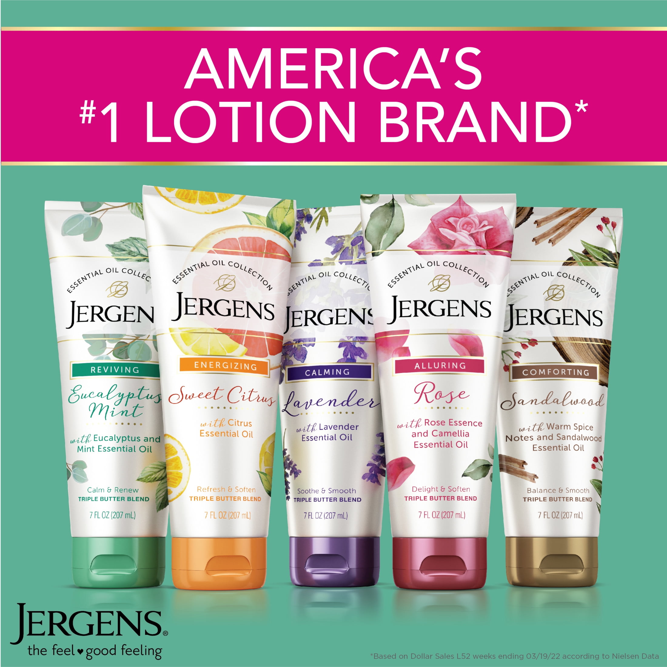 (5 pack) Jergens Hand and Body Lotion Butter with Sandalwood Essential Oils, Dry Skin Moisturizer, 7 oz