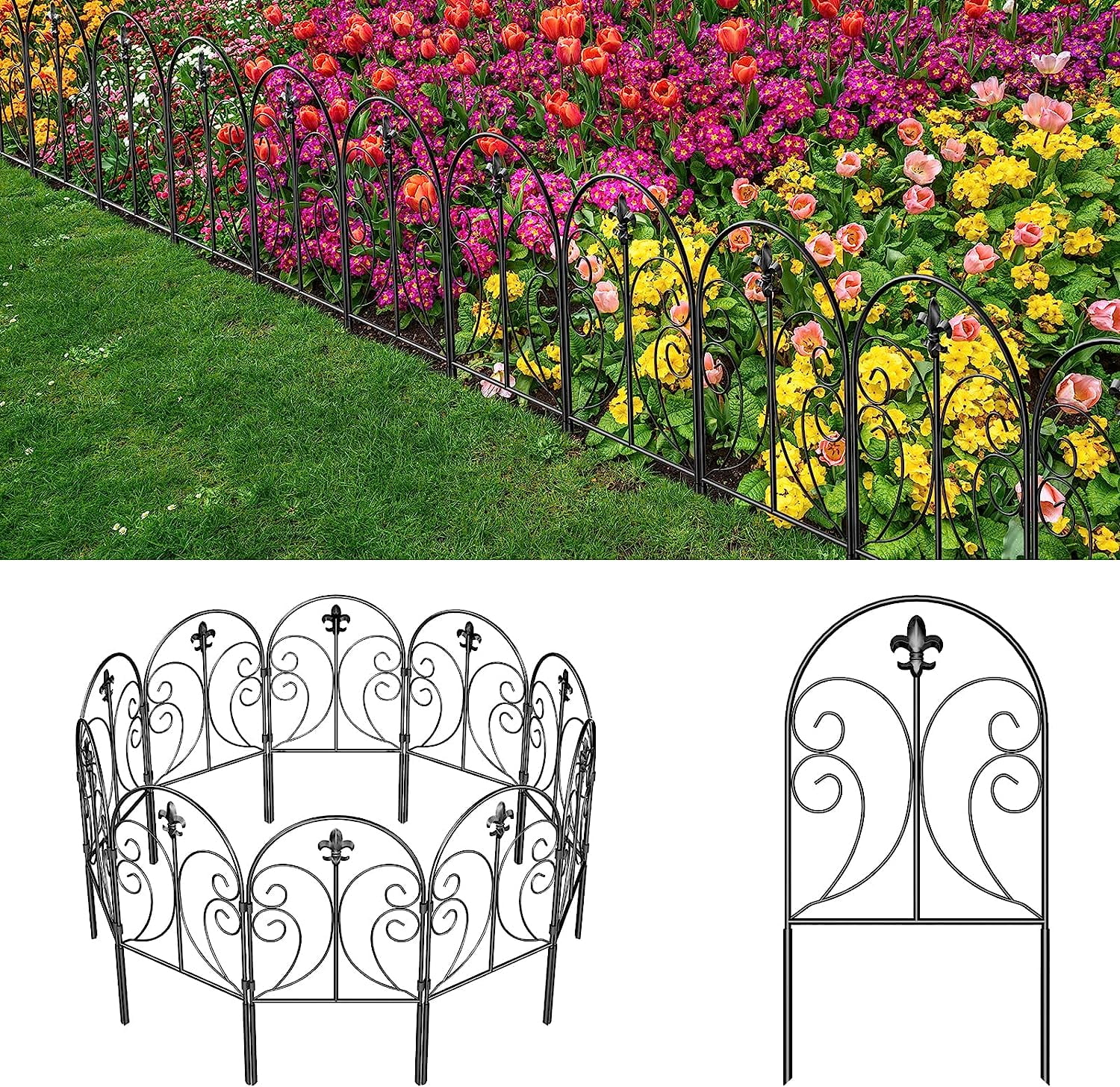 Decorative Garden Fence 10 Pack, 24in(H) x 10ft(L), Rustproof Metal Fencing, Arched