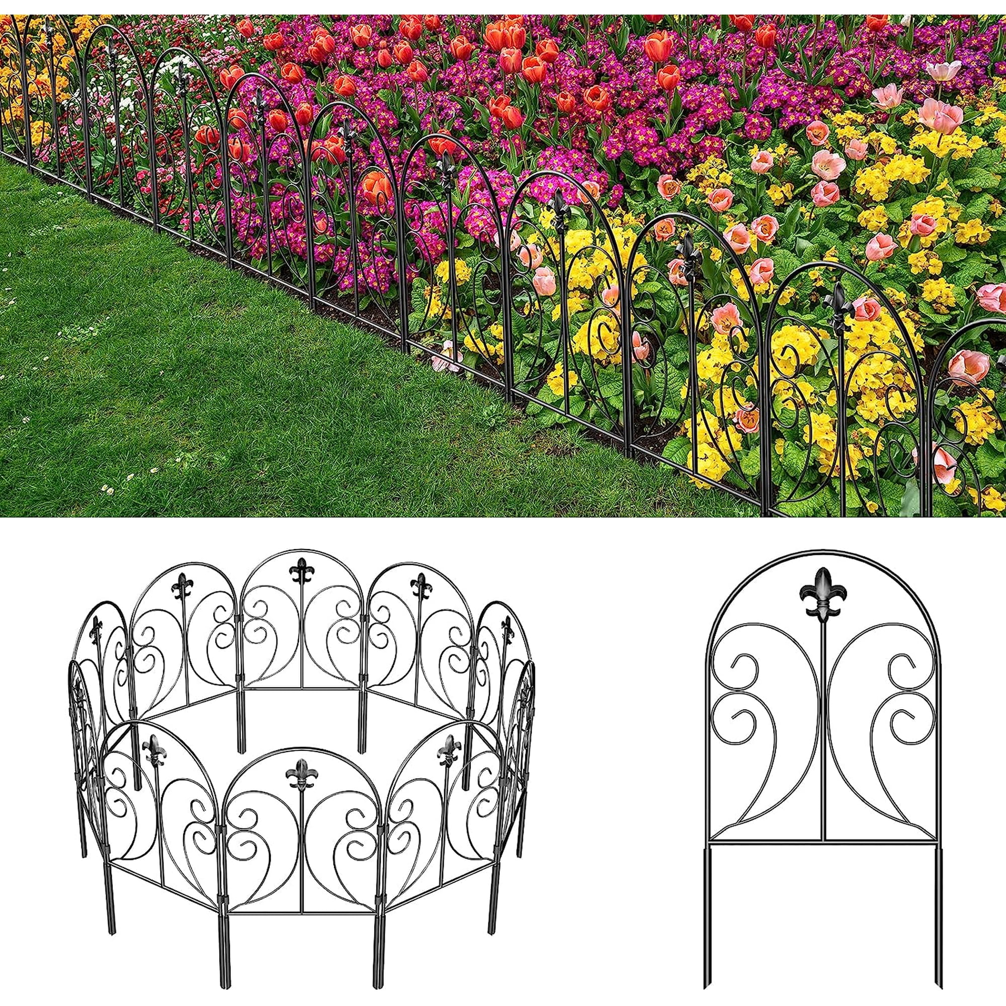 Decorative Garden Fence 19 Pack, 24in(H) x 20ft(L), Rustproof Metal Fencing, Arched
