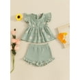 thumbnail image 5 of Loicainy Baby Toddler Girl Summer Outfit 3 6 12 18 24 Months Daisy Print Ruffled Crew Neck Flying Sleeve Tops and Shorts 2 Pcs Clothes Set, 5 of 9